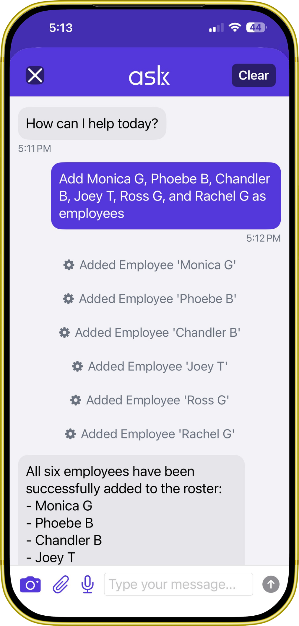 Ask Cloxbi AI assistant building a schedule from a plain-language chat message
