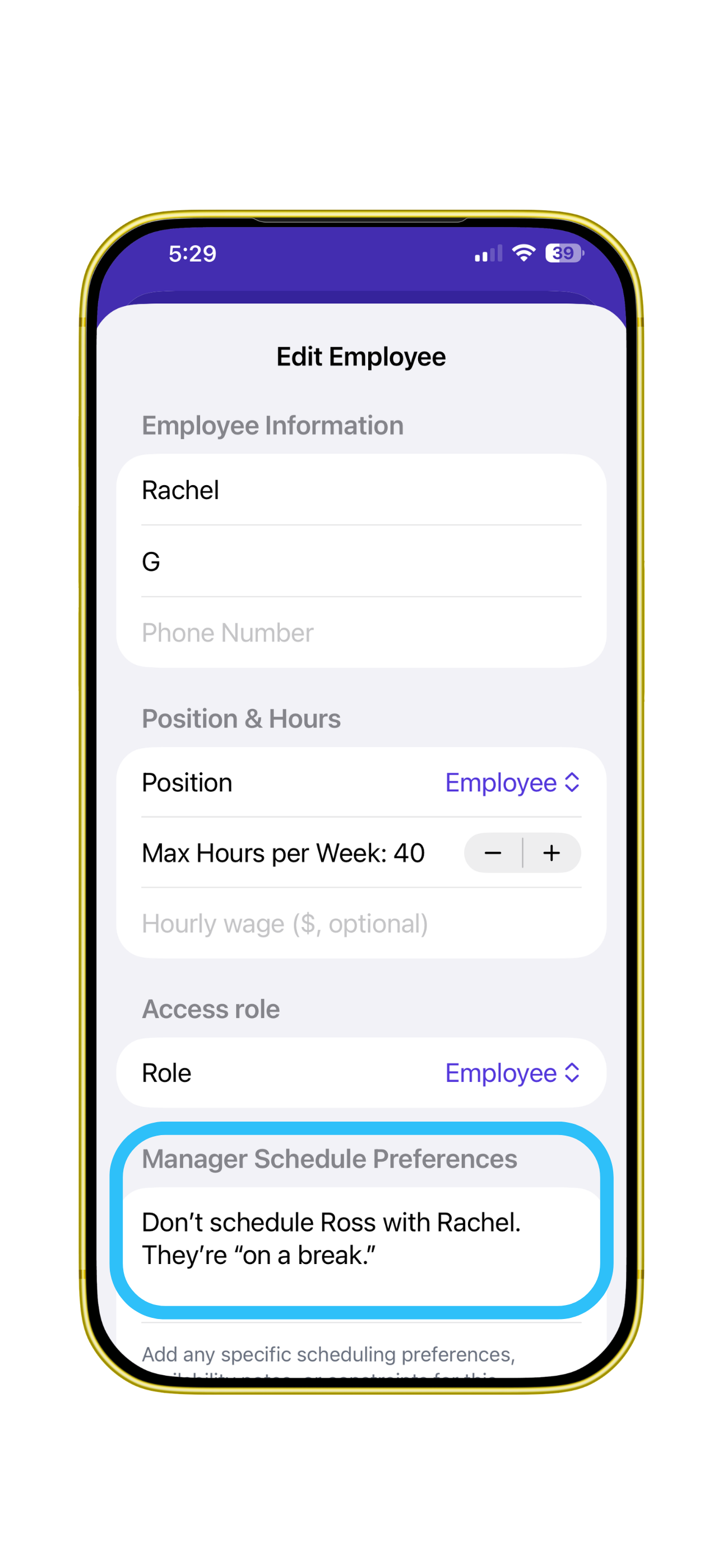 Set rules screen