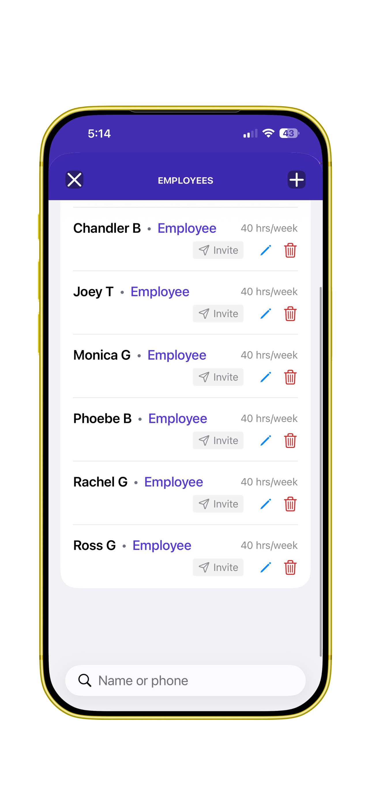 Employee management screen