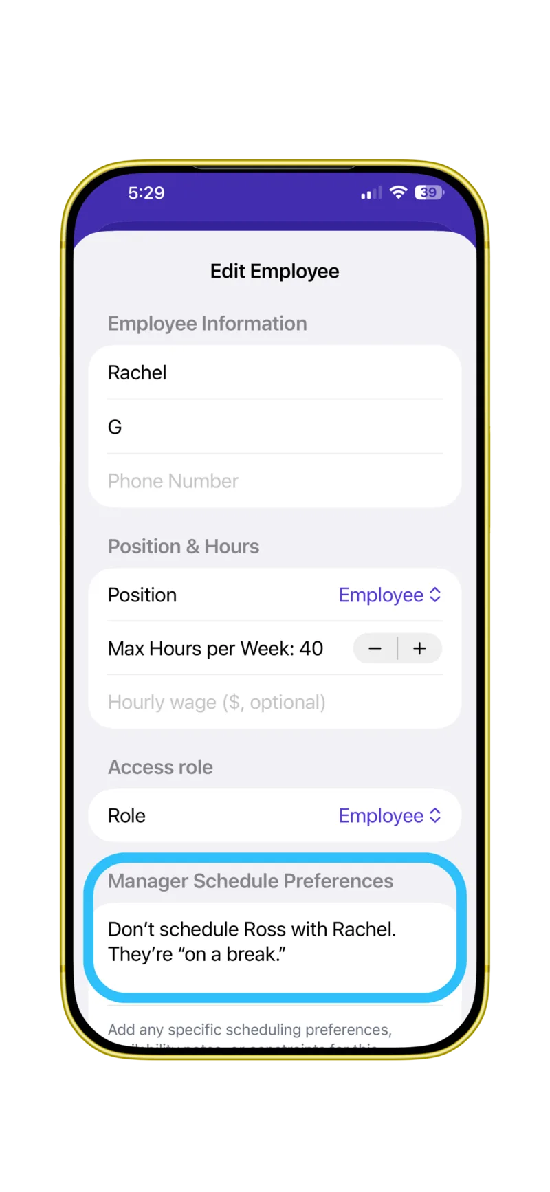 Set rules screen