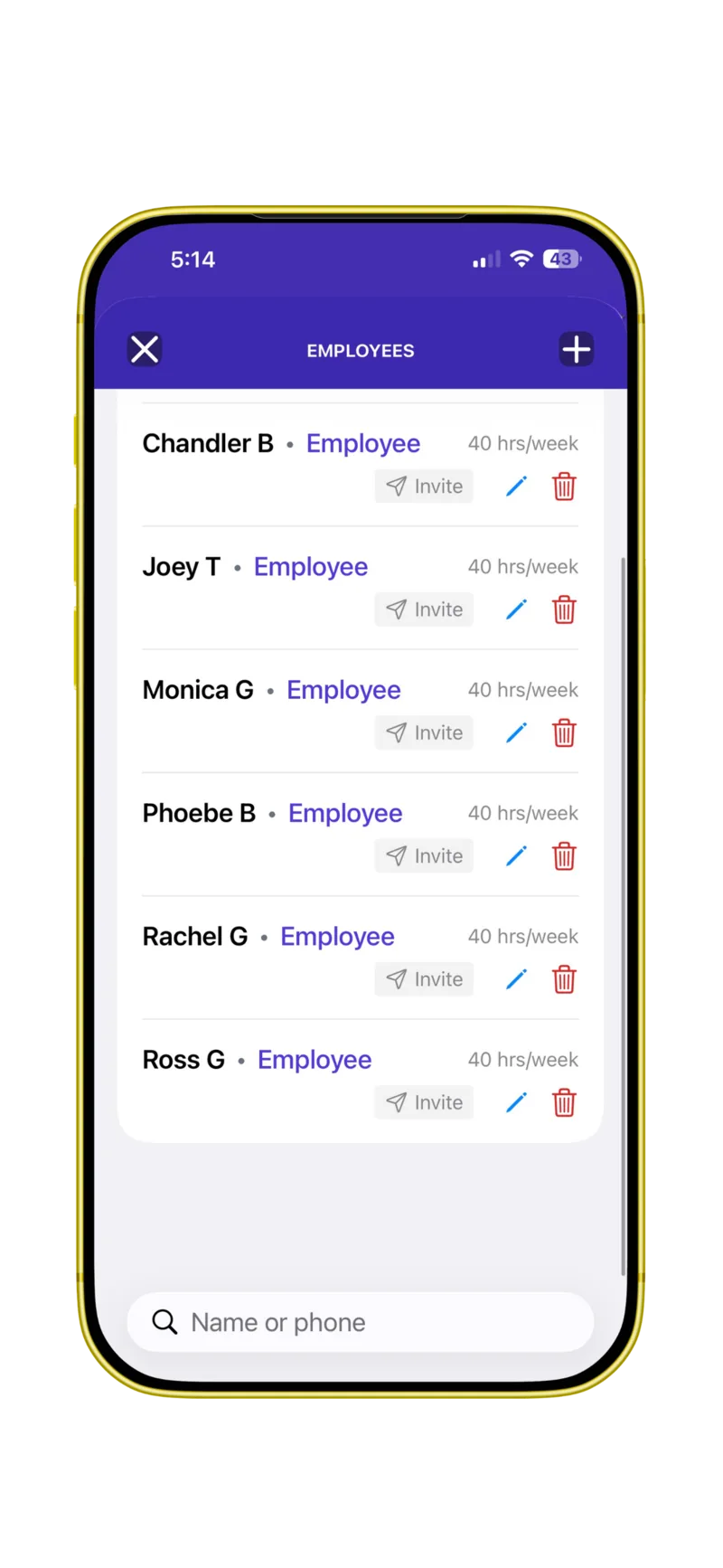 Employee management screen