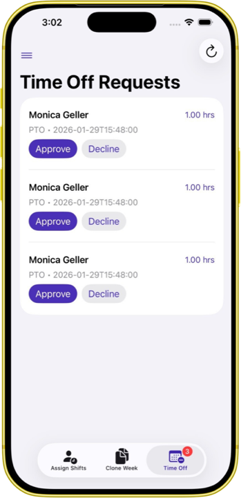 Time Off Requests screen on iPhone
