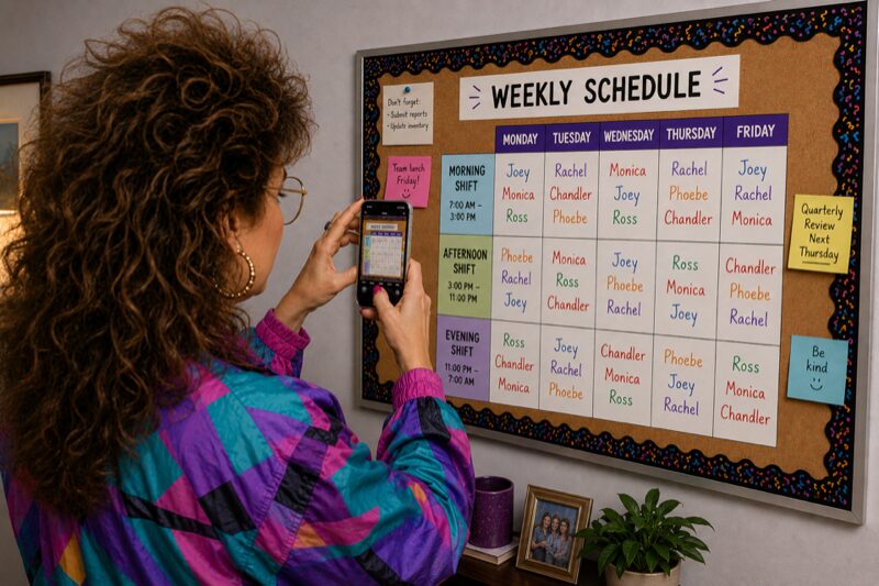 Photo of a printed weekly schedule being captured